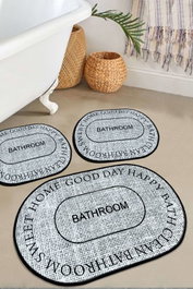 Mijölnir Juego de alfombrillas de baño de 3 piezas, Gris, 100% Poliéster de 600 gr/m²